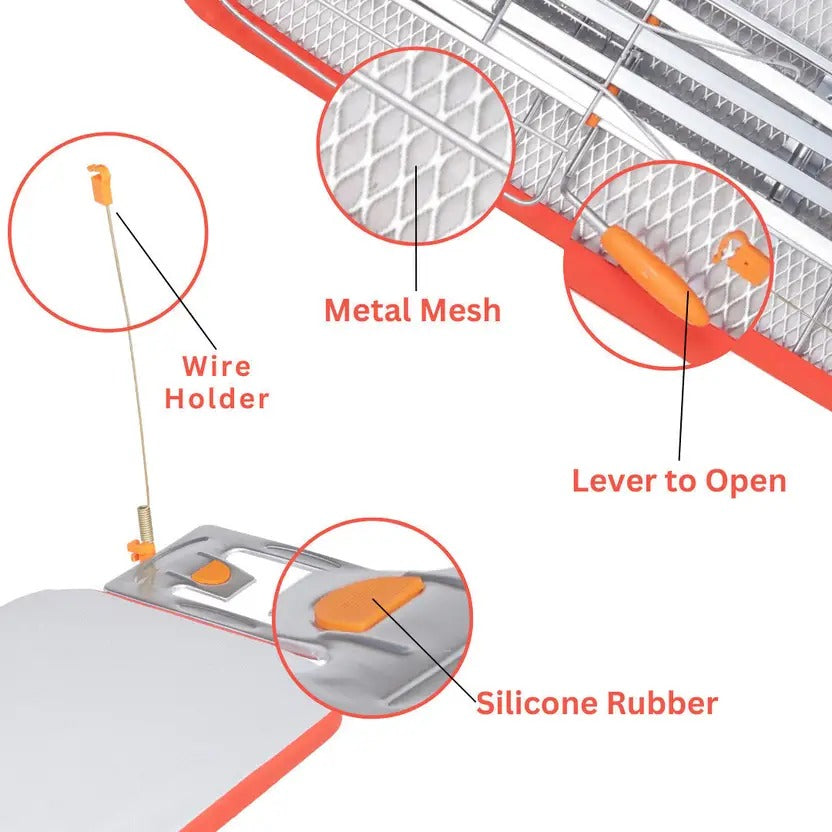 JaiminiHome Deluxe Adjustable Ironing Table – Sturdy Steel Frame, Orange & Silver Finish, with Cloth Rack