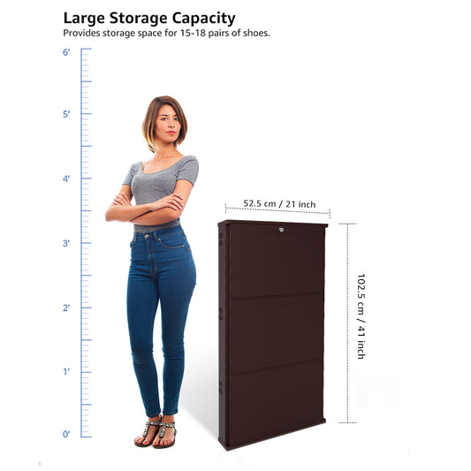 JaiminiHome 19/3 Premium Metal Shoe Rack | 3-Tier Brown Storage Organizer for Home & Entryway