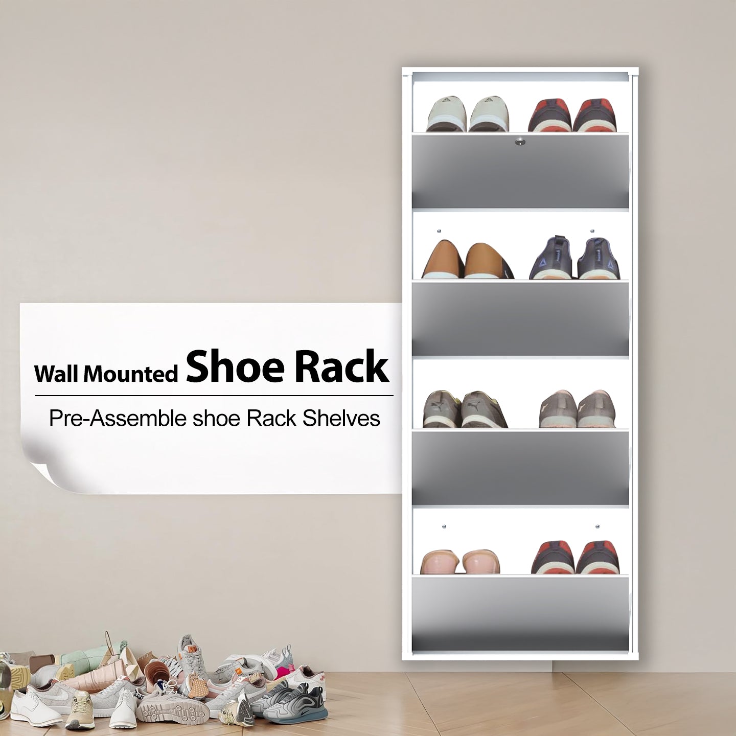 JAIMINI Wall Mounted Shoe Rack | Durable, Space-saving Design, Shoe Organizer Metal Shoe Rack