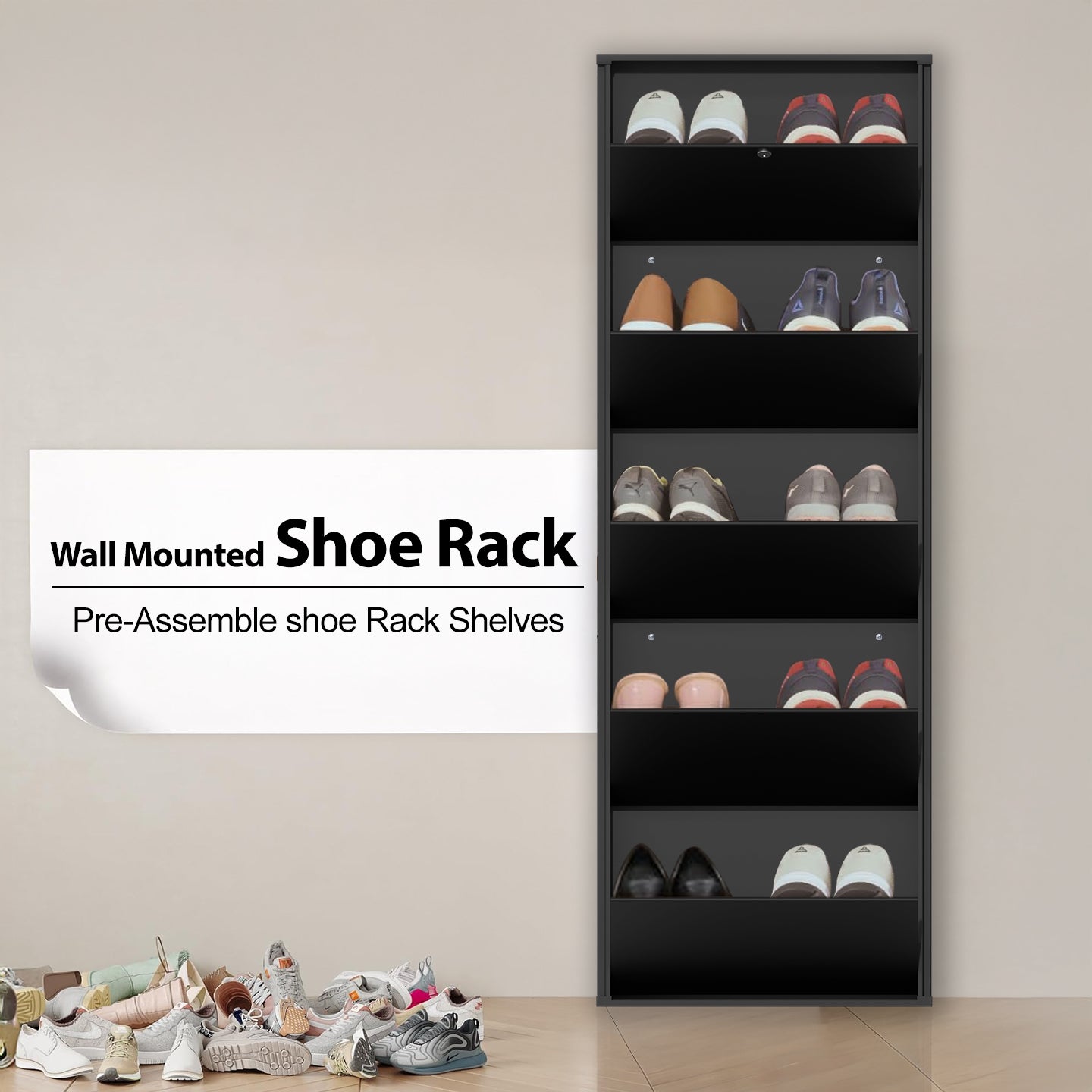 JAIMINI Wall Mounted Shoe Rack | Durable, Space-saving Design, Shoe Organizer Metal Shoe Rack