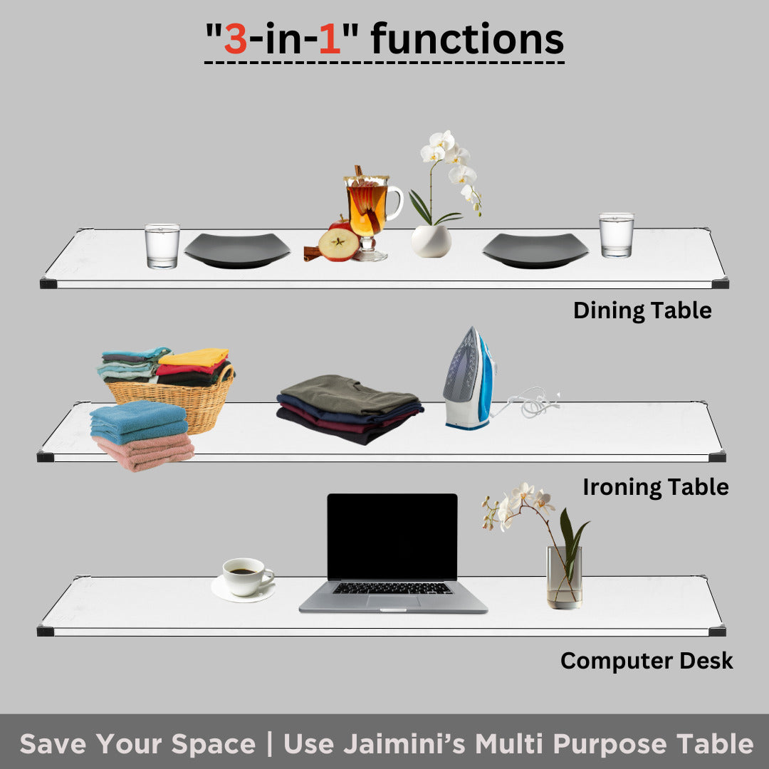 JaiminiHome White Wood Iron Table | Foldable Wooden Ironing Board with Triple Height Adjustment & Premium Finish