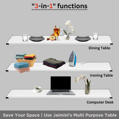 JaiminiHome White Wood Iron Table | Foldable Wooden Ironing Board with Triple Height Adjustment & Premium Finish