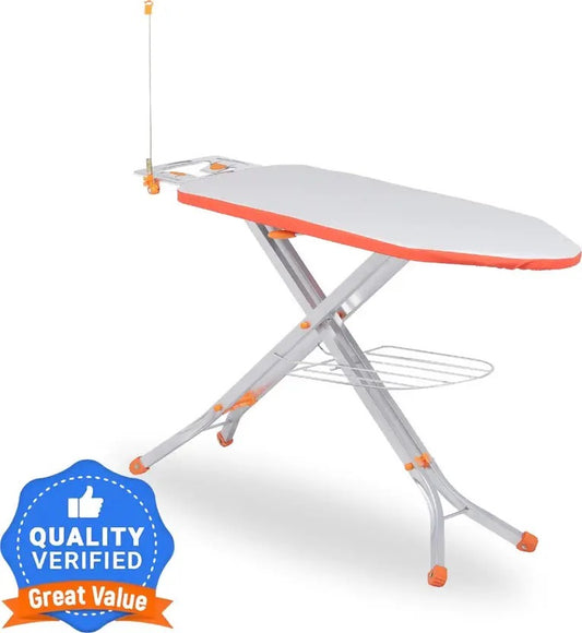 JaiminiHome Deluxe Adjustable Ironing Table – Sturdy Steel Frame, Orange & Silver Finish, with Cloth Rack