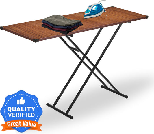 JaiminiHome Brown Wood Iron Table | Foldable Wooden Ironing Board with Triple Height Adjustment & Premium Finish